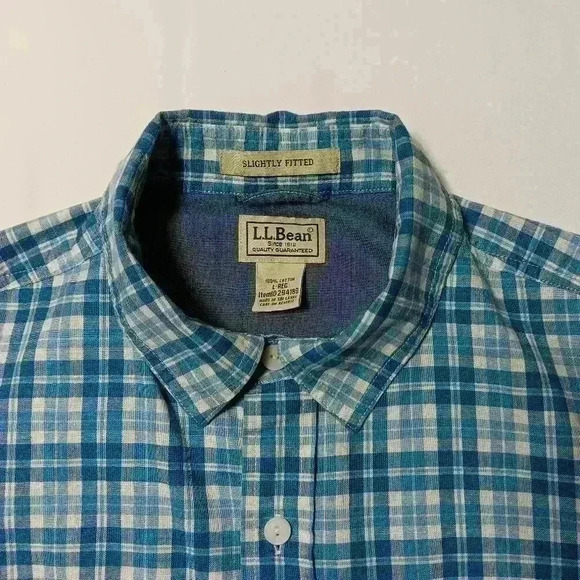 Llbean Slightly Fitted 💯 cotton short sleeve button  down shirt. Men's L - Picture 5 of 5